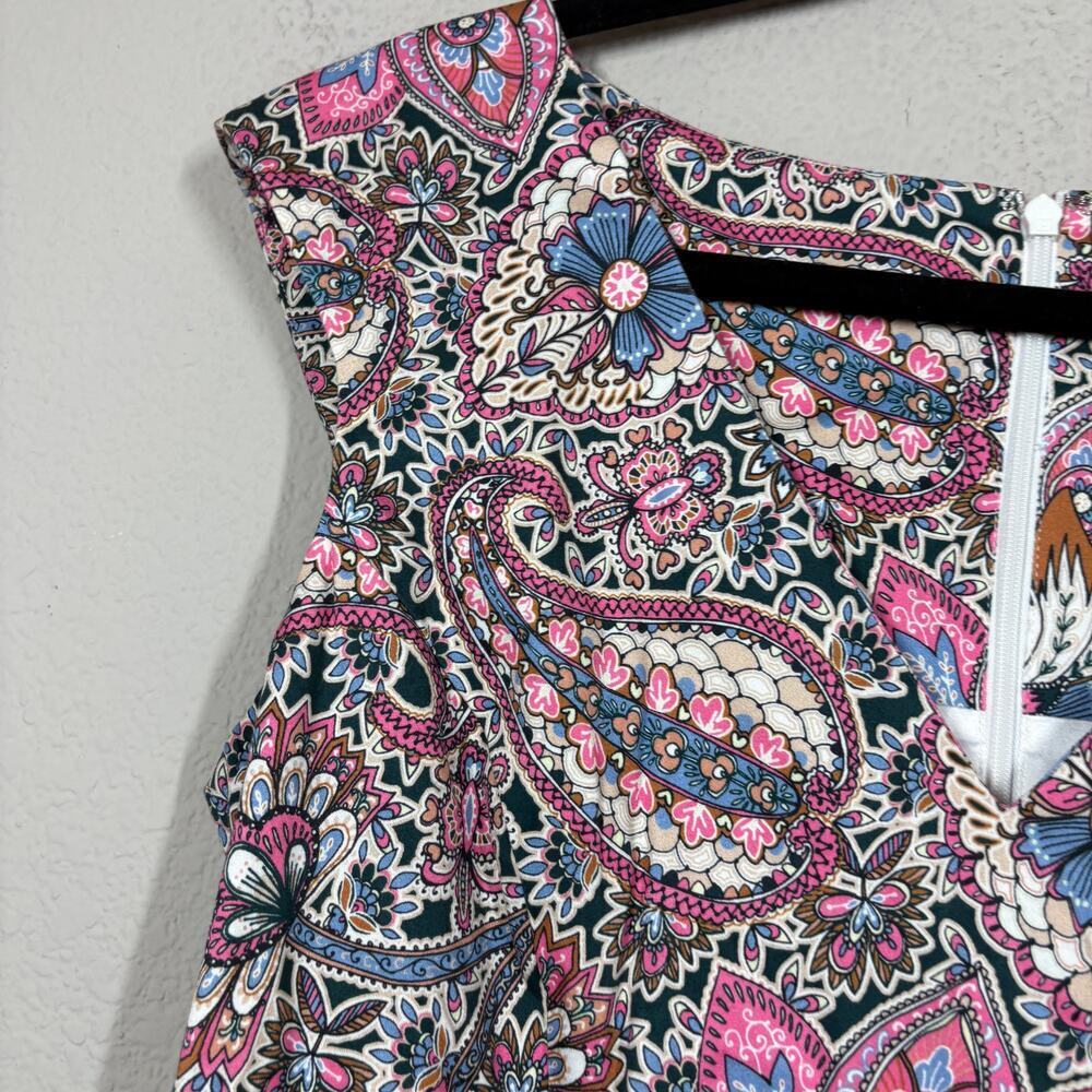 French Connection 10 Sundown Border Sheath Dress Pink Cotton Paisley Sleeveless - Picture 4 of 10